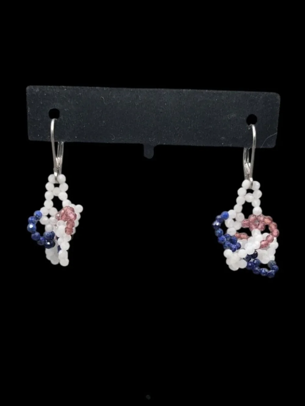 BBJ Sterling Silver Patriotic Red White Blue Beaded Rope Necklace Earrings Set